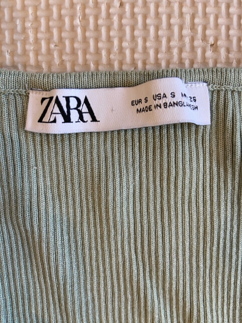 ZARA Light Sage Ribbed Knit Top